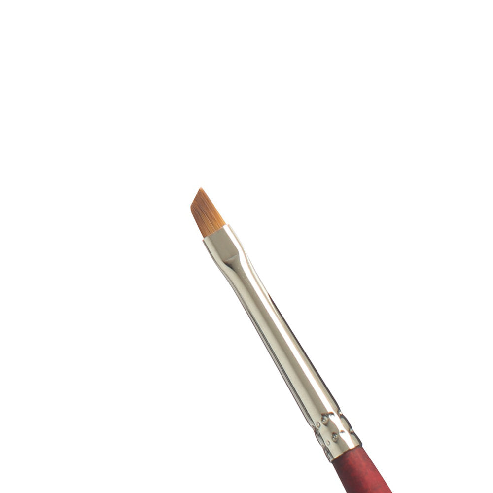 close up of Angular Shader, 1/8" (one eighth inch) - Velvetouch All Media Paint Brush by Princeton... artist quality paint brush with flexible synthetic bristles as a flat brush angled to a straight chisel tip. Wooden handle with a velvety, lightweight and balanced feel. Ideal for painting, crafting, visual arts.