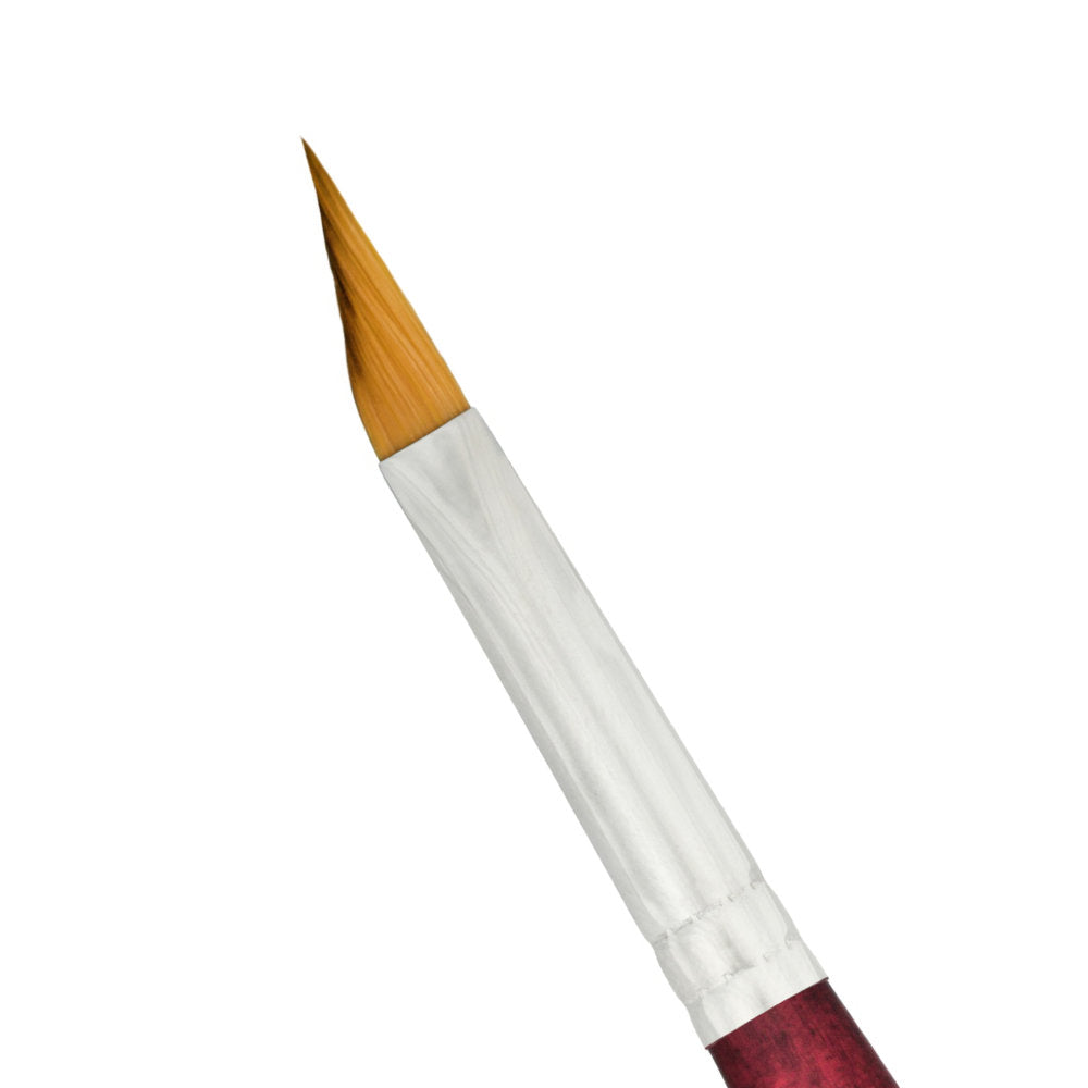 close up photograph of Petals (Dagger) no.10 - Velvetouch All Media Paint Brush by Princeton... artist quality paint brush with flexible synthetic bristles as a wide triangular brush-head with a sharply tapered, shapely pointy tip.&nbsp;Wooden handle with a velvety, lightweight and balanced feel. Ideal for painting, crafting, visual arts.