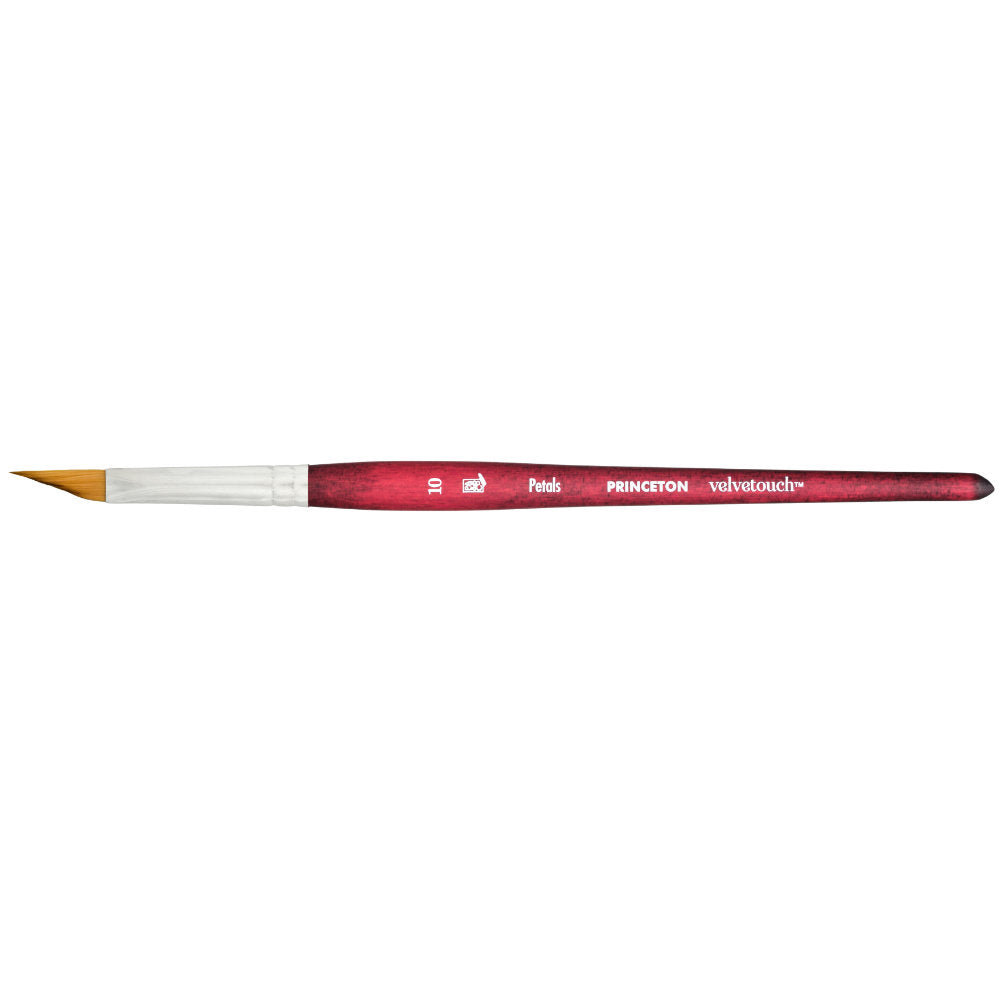 Petals (Dagger) no.10 - Velvetouch All Media Paint Brush by Princeton... artist quality paint brush with flexible synthetic bristles as a wide triangular brush-head with a sharply tapered, shapely pointy tip.&nbsp;Wooden handle with a velvety, lightweight and balanced feel. Ideal for painting, crafting, visual arts.