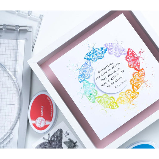 Stamp and Spin Tool ... Sizzix Studio Mixed Media. For precision alignment and repetitive layering of stamps to produce repeating circular designs in mixed media, papercrafts, scrapbooking, art journaling, visual arts of all kinds. This award winning adapter for the Sizzix Stamping Platform system will enable you to create circular artwork, wreaths, rings, repeating areas of design in different angles. Features 8 inch wide circular workarea, transparent lid for easy placement. Example of use.