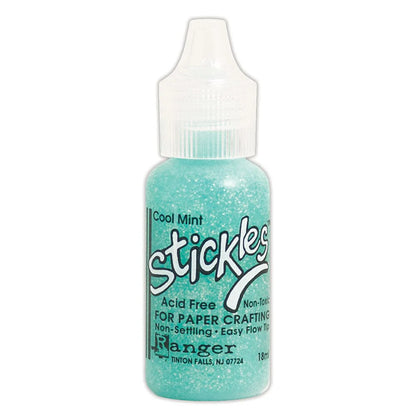 Cool Mint - Stickles by Ranger . Add a touch of magical sparkle everywhere you go with this beautiful and easy to use glitter glue! Stickles is a clear medium infused with an abundance of non-settling super fine sparkly glitters in a wild variety of colours. Use on papercrafts, scrapbooking, mixed media, cardmaking, visual arts of all kinds. Each bottle holds 18ml and has a fine tipped nozzle with an easy squeeze application. Once dry on porous surfaces, it is permanent and does not brush off.