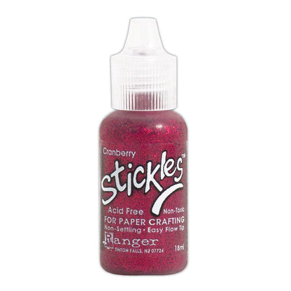 Cranberry - Stickles by Ranger . Add a touch of magical sparkle everywhere you go with this beautiful and easy to use glitter glue! Stickles is a clear medium infused with an abundance of non-settling super fine sparkly glitters in a wild variety of colours. Use on papercrafts, scrapbooking, mixed media, cardmaking, visual arts of all kinds. Each bottle holds 18ml and has a fine tipped nozzle with an easy squeeze application. Once dry on porous surfaces, it is permanent and does not brush off.