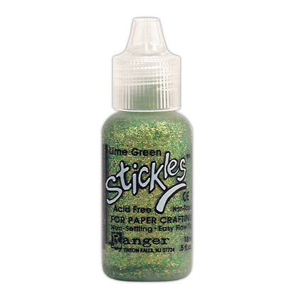 Lime Green - Stickles by Ranger . Add a touch of magical sparkle everywhere you go with this beautiful and easy to use glitter glue! Stickles is a clear medium infused with an abundance of non-settling super fine sparkly glitters in a wild variety of colours. Use on papercrafts, scrapbooking, mixed media, cardmaking, visual arts of all kinds. Each bottle holds 18ml and has a fine tipped nozzle with an easy squeeze application. Once dry on porous surfaces, it is permanent and does not brush off.