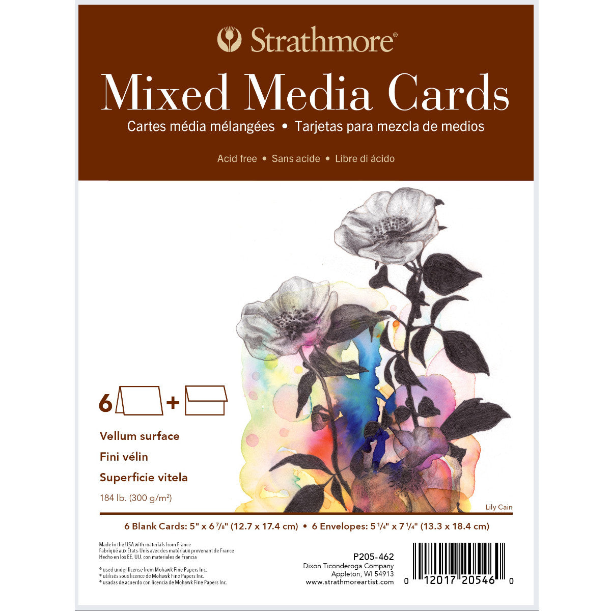 Mixed Media Cards ... by Strathmore - 6 blank cards of mixed media paper, 6 envelopes with deckled edged flap. Blank cards and envelopes made of warm natural white, classic Strathmore 400 Series heavyweight 184 lb (300gsm) mixed media paper, folded, ready to use. 