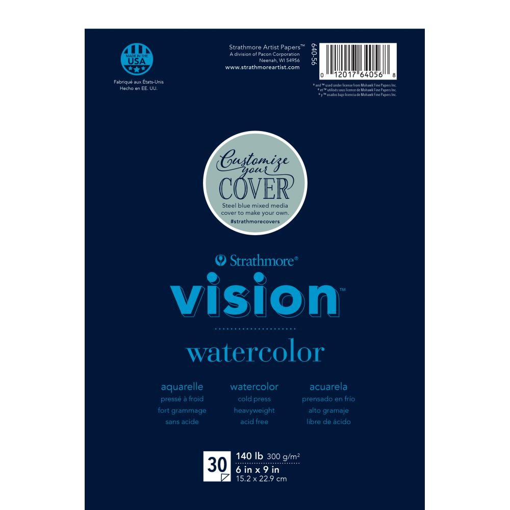 Watercolour Paper, White - by Strathmore ... White, smooth with light texture, medium weight, 100% cotton, cold pressed paper. Size is 6"x9" (15.2cm x 22.9cm), 140 lb (300 gsm), 30 sheets.&nbsp;  The Strathmore Vision series of Watercolour Paper is similar to series 3 (very good), and made of 100% cotton rag. It is an excellent quality, natural white, medium weight, durable versatile paper with a smooth surface that has a little texture and tooth.
