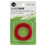 SuperTape ... Narrow 3mm (1/8") wide - Extra Strong and Clear, Permanent Double Sided Redline Adhesive Tape by iCraft, Therm-o-web. 1 (one) 5.5m (6yd) long roll. Acid Free.