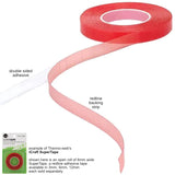 SuperTape ... Narrow 3mm (1/8") wide - Extra Strong and Clear, Permanent Double Sided Redline Adhesive Tape by iCraft, Therm-o-web. 1 (one) 5.5m (6yd) long roll. Acid Free. Photo showing an example of an open roll featuring the 6mm width (3mm, 6mm, 12mm widths available, each sold separately).