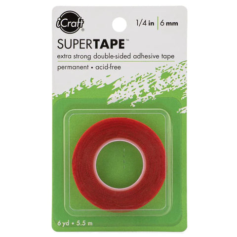 SuperTape ... 6mm (1/4", quarter inch) wide - Extra Strong and Clear, Permanent Double Sided Redline Adhesive Tape by iCraft, Therm-o-web. 1 (one) 5.5m (6yd) long roll. Acid Free.