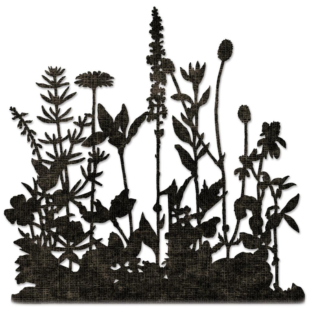 Flower Field ... Thinlits Die Cutting Templates by Tim Holtz, made by Sizzix (no.665369).

What a beautiful background of silhouette wildflowers and tall foliage with flowers and leaves, to use in your art, whether be for the background of other features, a cover of a book with dimension or the start of something bigger! Use for greeting cards, tags, off the page creations, add layers to cards, scrapbook pages, journaling. This set contains 1 template. Overall piece is (approx) : 4 1/2" x 5 3/4".