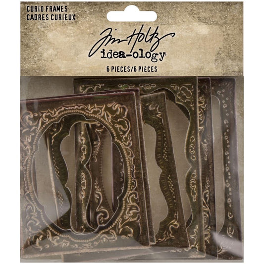 Curio Frames - by Tim Holtz Idea-Ology ... Rectangle 2mm thick frames made from bookboard (baseboard, coated compressed chipboard), in beautiful vintage embossed designs finished with metallic bronze colouring.&nbsp;Sizes are 2 1/2" x 3" and 2 1/2" x 3 1/2". 6 rectangle (six) frames with shaped inner area in 2 (two) sizes with 6 (six) designs (one of each style).