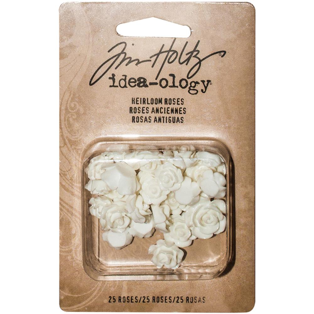 Heirloom Roses - Idea-Ology Resin Models by Tim Holtz ... 25 (twenty five) miniature flower heads made of white resin, in sizes from 7mm to 14mm wide. Each tiny model of a rose is made of solid white resin, ready for all kinds of creativity. Their details are beautifully made, ready to use as they are or altered for card making, papercrafts, display makes, mixed media, scrapbooking, journaling, anything arty at all.