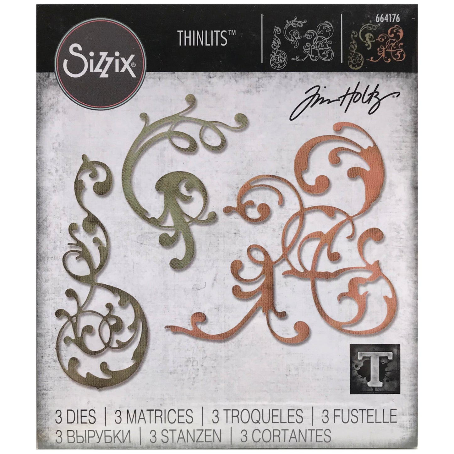 Adorned - Sizzix Thinlits die cutting templates by Tim Holtz. Create beautiful intricate scrolls and swirls out of paper, cardstock, vellum and tissue for mixed media, papercrafts, scrapbooking, bookmaking and more (no.664176). 3 (three) templates. This set of Thinlits includes designs that will enable you create wonderful elements to use as journal fodder, diary notes, calendar pockets, junk journal pages, scrapbooking elements and much more.
Sizes are from 1 1/2" x 3 7/8" to 3 5/8" x 3 7/8".