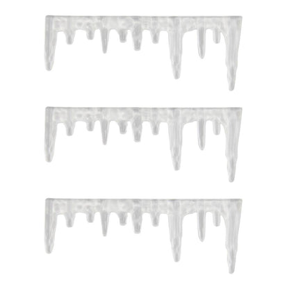 Icicles - transparent acrylic drippy looking shapes - by Tim Holtz Idea-Ology ... miniature icicle strips used for decoration, assemblage or party decor. 3 (three) pieces.

Create an ornament or decorative display, use to layer in your journal or scrapbook page, turn into drippy paint or candle wax, use up or down (hanging or growing) or use this arty treasure for any other visual arts project you can dream up and create. Photo of the icicles.