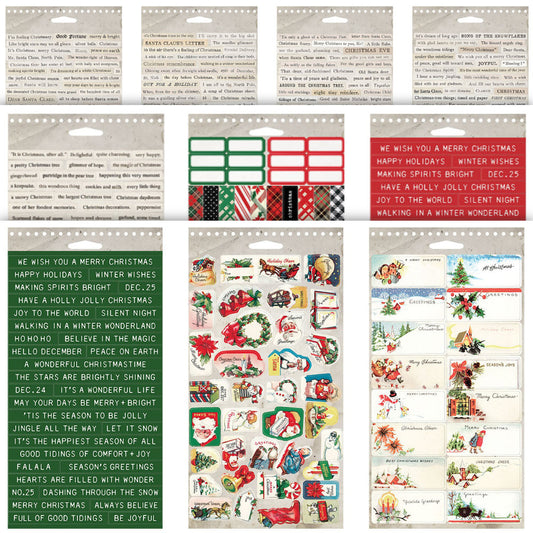 Christmas Sticker Book - 2025 ... Idea-Ology Stickers by Tim Holtz - 490 stickers featuring wonderful thoughts, snippets of songs, messages, decorative edges, imagery, labels and a huge selection of quotes, words and thoughts. 10 (ten) pages, one of each design.

This sticker book is filled with 490 adhesive backed, ready-cut designs in a wonderfully vintage style that is perfect for Christmas as well as handy all year round.