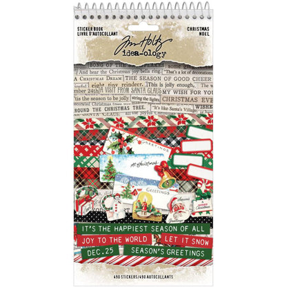 Christmas Sticker Book - 2025 ... Idea-Ology Stickers by Tim Holtz - 490 stickers featuring wonderful thoughts, snippets of songs, messages, decorative edges, imagery, labels and a huge selection of quotes, words and thoughts. 10 (ten) pages, one of each design.

This sticker book is filled with 490 adhesive backed, ready-cut designs in a wonderfully vintage style that is perfect for Christmas as well as handy all year round.