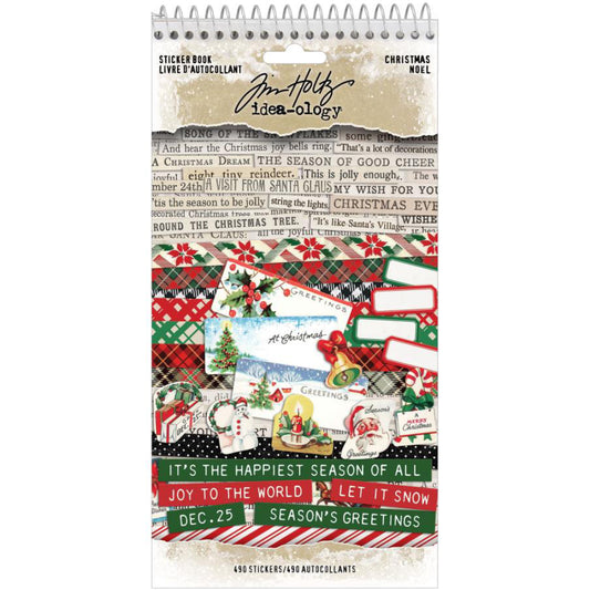 Christmas Sticker Book - 2025 ... Idea-Ology Stickers by Tim Holtz - 490 stickers featuring wonderful thoughts, snippets of songs, messages, decorative edges, imagery, labels and a huge selection of quotes, words and thoughts. 10 (ten) pages, one of each design.

This sticker book is filled with 490 adhesive backed, ready-cut designs in a wonderfully vintage style that is perfect for Christmas as well as handy all year round.