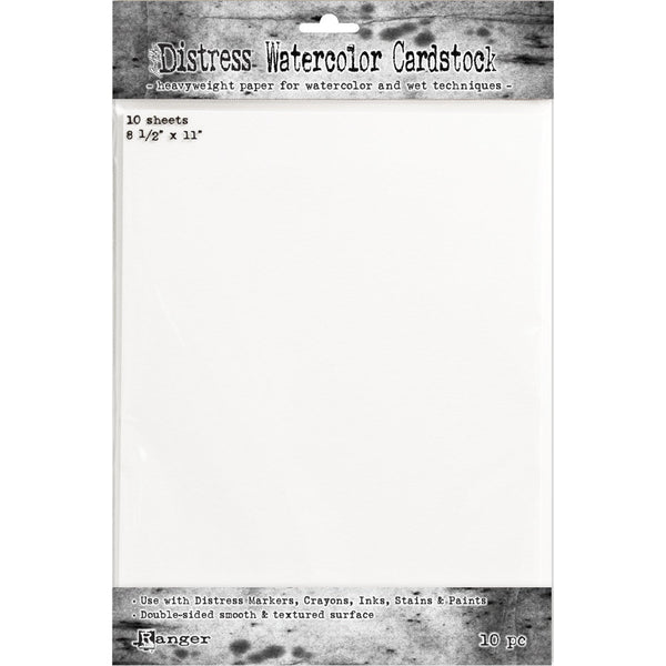 Watercolour Paper ... by Tim Holtz Distress - Heavyweight 118lb heavystock white cardstock, smooth and textured sides. Pack of 10 (ten) sheets, each 8 1/2" x 11" (almost A4).   The Tim Holtz Distress Watercolor Cardstock (heavyweight watercolour paper) is a beautiful surface to use, high quality white watercolour paper for stamping, painting, collage, mixed media, scrapbooking, journal making, bookmaking, cards and tags, creating all kinds of visual papercraft arts!