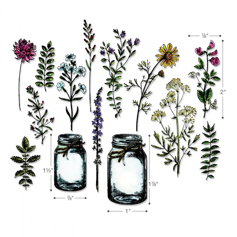 Flower Jar - Framelits Die Cutting Templates ... by Tim Holtz and Sizzix (662270). Create a gorgeous collection of tiny flowers, leaves and two Mason jars using this very well designed set of die cutting templates. Matches the Tim Holtz Stamp Set, 'Flower Jar' (cms297, also available, sold separately).&nbsp;

The templates in this set cut out the flowers, foliage and two jars with precision and ease, and if you have the matching stamp set , you'll save hours of fussy cutting.
