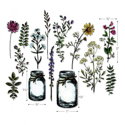 Flower Jar - Framelits Die Cutting Templates ... by Tim Holtz and Sizzix (662270). Create a gorgeous collection of tiny flowers, leaves and two Mason jars using this very well designed set of die cutting templates. Matches the Tim Holtz Stamp Set, 'Flower Jar' (cms297, also available, sold separately).&nbsp;

The templates in this set cut out the flowers, foliage and two jars with precision and ease, and if you have the matching stamp set , you'll save hours of fussy cutting.