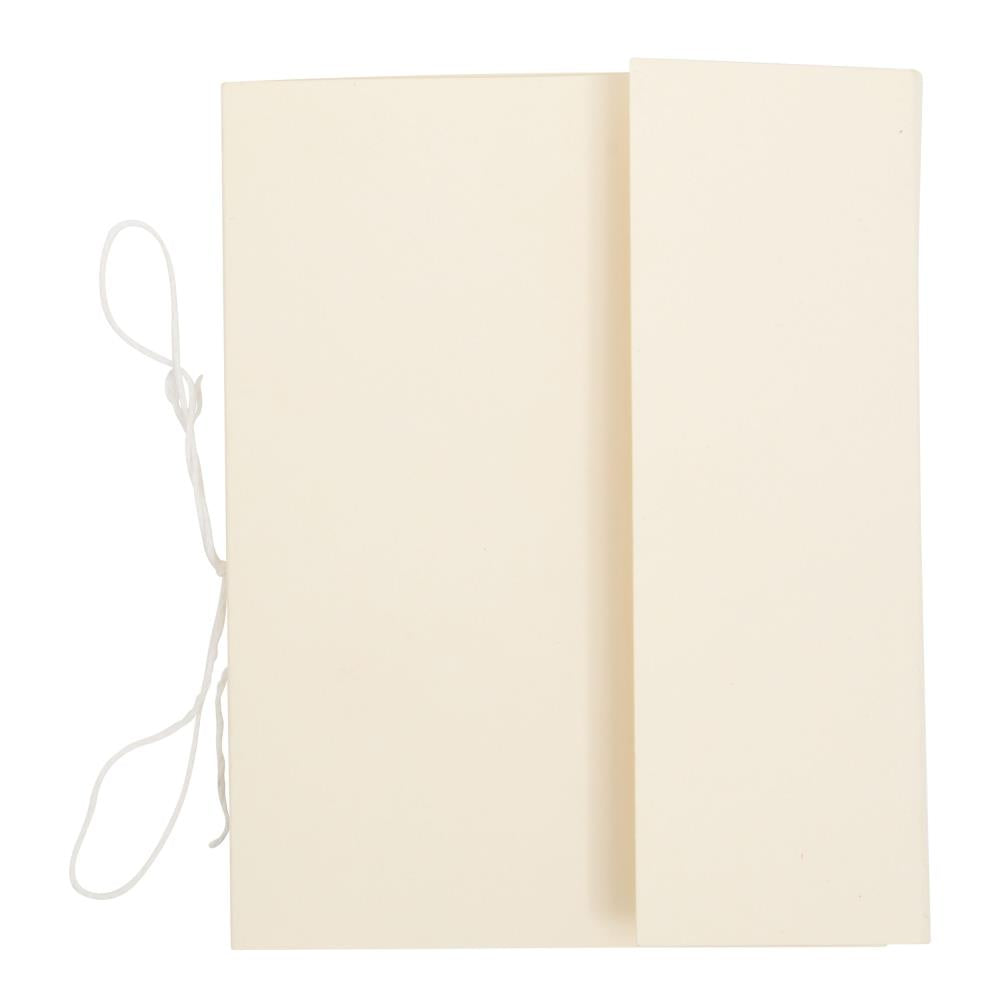 Booklet Folio ... by Tim Holtz Idea-Ology. 1 (one) blank prefolded bookmaking base made of creamy coloured mixed media heavystock - small book style booklet featuring 1 cover with flaps, 2 sections (each with 4 pages and stitched spines), length of twill tape and length of white thread. Use to make gifts, extended greeting card, an interactive junk journal, flip out in an altered book, a memory album or simply a fun crafty keepsake. TH94364