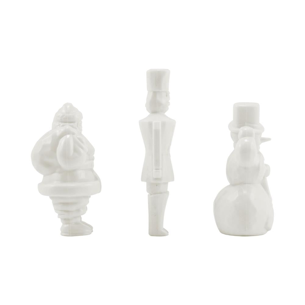 Salvaged Figures - Large - Santa Claus, Toy Soldier and Snowman ... Idea-Ology Resin Models by Tim Holtz ... 3 miniature characters made of white resin, 1 of each, Santa stands 2 3/4" tall, soldier is 3 1/2" tall, snowman is 2 3/4" tall. Each as a flat base to enable them to stand level, with intricately moulded details. Alter with Distress paints, alcohol inks, solvent markers or apply gesso for waterbased mediums. 
