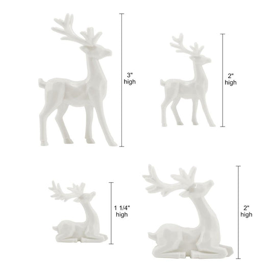 Salvaged Reindeer - Sitting and Standing Deer, Stags ... Idea-Ology Resin Models by Tim Holtz ... 4 miniature characters made of white resin. Two sitting deer, two standing deer, one of each style. Sizes from 1 1/4" to 3" high. Add wonderful animal friends to your seasonal makes with this family of 4 (four) reindeer. Each has intricately moulded details which are emphasised when altered with alcohol inks or solvent markers. TH94360