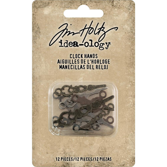 Clock Hands ... Idea-Ology Adornments by Tim Holtz. A collection of delicate vintage miniature metal clock hands in antique colours to use for mixed media, decorating ornaments, home decor makes and visual arts. 12 (twelve) pieces in various sizes (14mm to 44mm long). TH93693