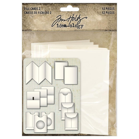 File Cards (set 2) ... by Tim Holtz Idea-Ology - 12 (twelve) blank cards and envelopes, 4 (four) different styles. Creamy white blank cardstock cards, pockets and envelopes. Create an interactive junk journal, memory album or fun keepsake.  Tim Holtz Idea-Ology blank pieces are the perfect foundation for your next mixed-media make or addition to a scrapbooking page with all the flip out elements, ideal for storing and or displaying collage fodder, memorabilia and photos. TH94369