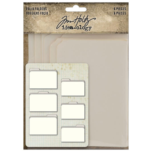 Folio Folders ... by Tim Holtz Idea-Ology - 6 (six) blank folders. Creamy white blank cardstock in the shape of catalogue folders, folded in half with tabs along the top edge. Create an interactive junk journal, memory album or fun keepsake.  Tim Holtz Idea-Ology blank pieces are the perfect foundation for your next mixed-media make or addition to a scrapbooking page with all the flip out elements, ideal for storing and or displaying collage fodder, memorabilia and photos. TH94370