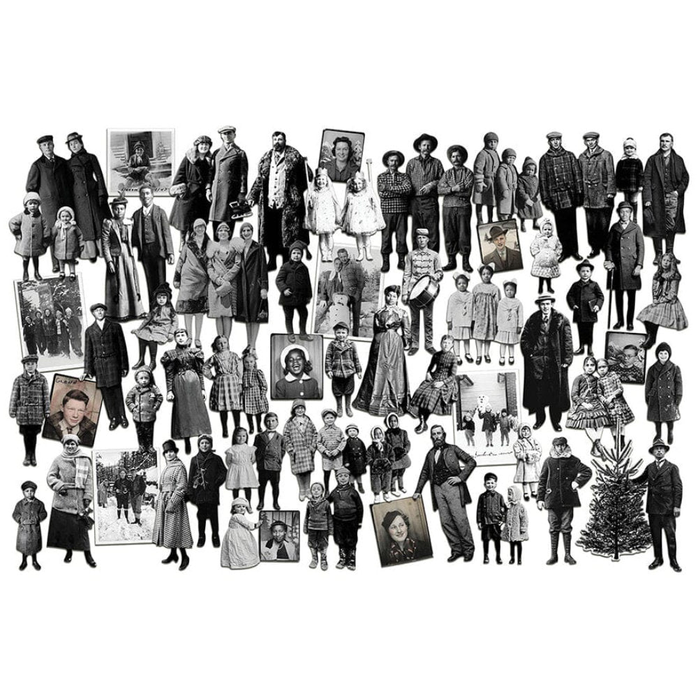 Holiday Photos, Die Cut Christmas Layers ... by Tim Holtz Idea-Ology - A wonderful selection of vintage photographs with people and their adventures, printed on medium weight paper with a satin finish. An assortment of rectangle framed photos and photos of people die cut with precision around each piece. Perfect for party decor, papercrafts, mixed media, cardmaking, assemblage projects, scrapbooking, journaling and visual arts. 57 pieces, assorted sizes and designs. TH94494