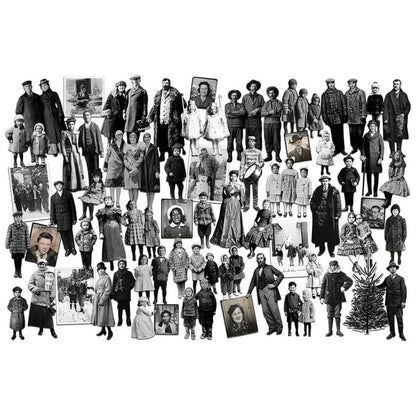 Holiday Photos, Die Cut Christmas Layers ... by Tim Holtz Idea-Ology - A wonderful selection of vintage photographs with people and their adventures, printed on medium weight paper with a satin finish. An assortment of rectangle framed photos and photos of people die cut with precision around each piece. Perfect for party decor, papercrafts, mixed media, cardmaking, assemblage projects, scrapbooking, journaling and visual arts. 57 pieces, assorted sizes and designs. TH94494