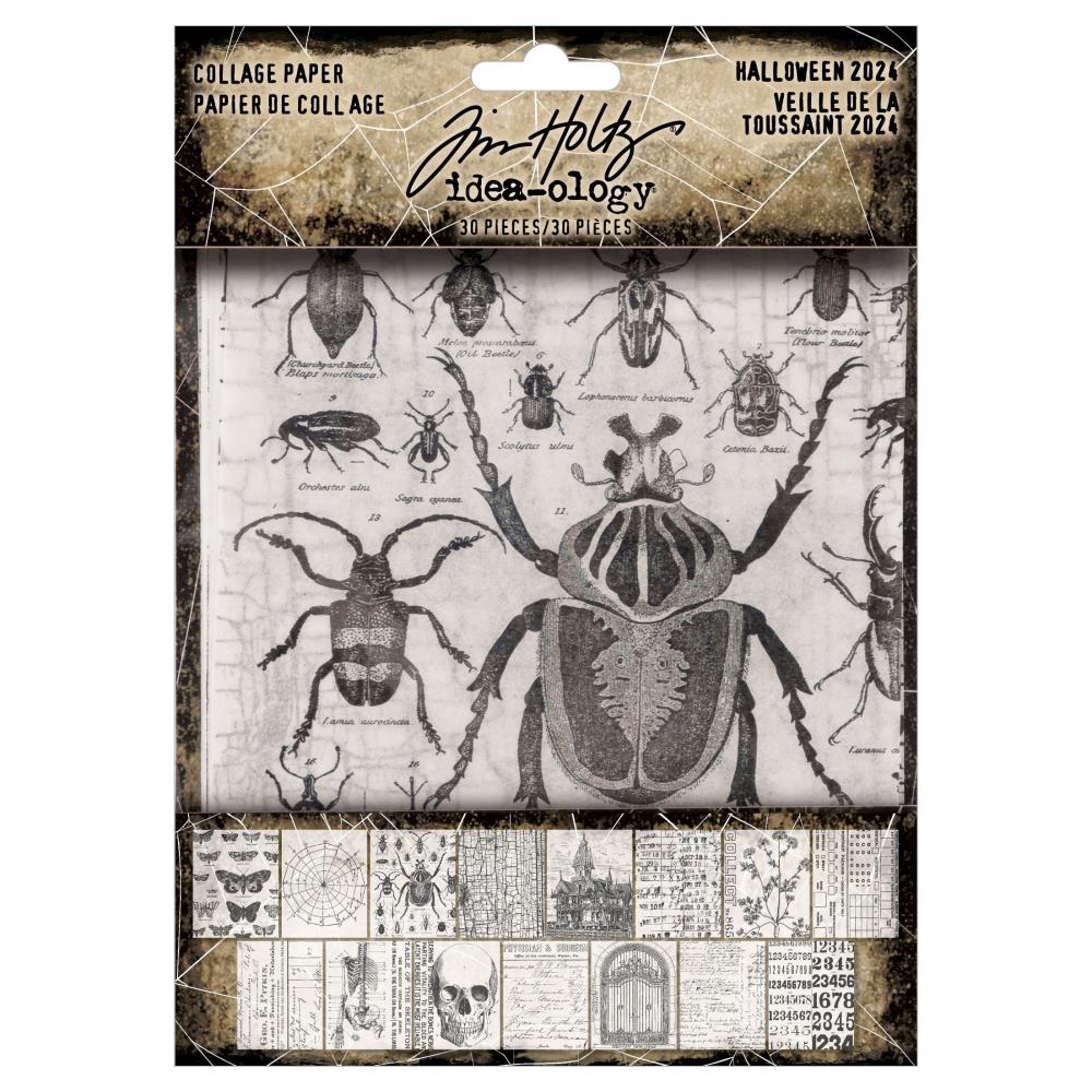 Halloween - Collage Paper ... by Tim Holtz Idea-Ology - Fine tissue paper printed with black and white designs, perfect for layering with collage, cardmaking, scrapbooking, journaling, mixed media and other papercrafts and visual arts. 30 (thirty) sheets, 15 (fifteen) designs, each 4 5/8" x 6". TH94393.