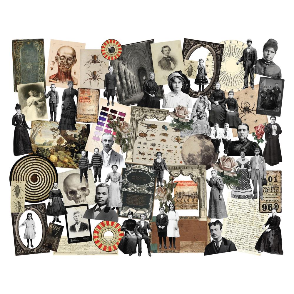 Paper Dolls - Halloween, Layers ... by Tim Holtz Idea-Ology - Printed cardstock featuring vintage photographs printed in black and white. 64 (sixty four) pieces in a variety of sizes and shapes, one of each design. TH94399. The whole group.