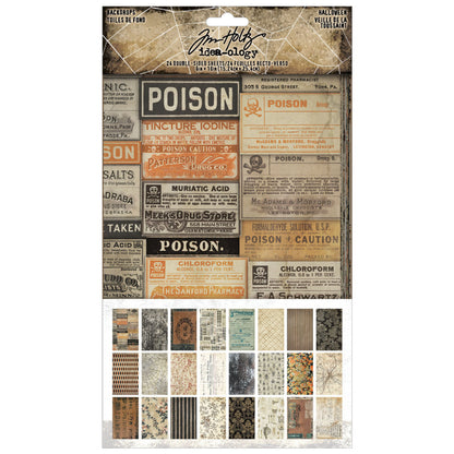 Tim Holtz Idea-Ology Surfaces - Backdrops - Printed Paper 6x10in - 24 Sheets - Halloween - NEW!