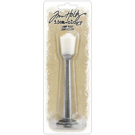 Lamp Post ... Idea-Ology Metal Adornments by Tim Holtz. With a tall silver coloured metal column to hold a removable light fitting, this vintage inspired lamppost is perfect for use as embellishments in mixed media, display makes, home decor, all kinds of visual creative arts. 1 (one) lamppost made of 2 parts (stem and light), approx 4.98" tall. Photo of the light in packaging. TH94497