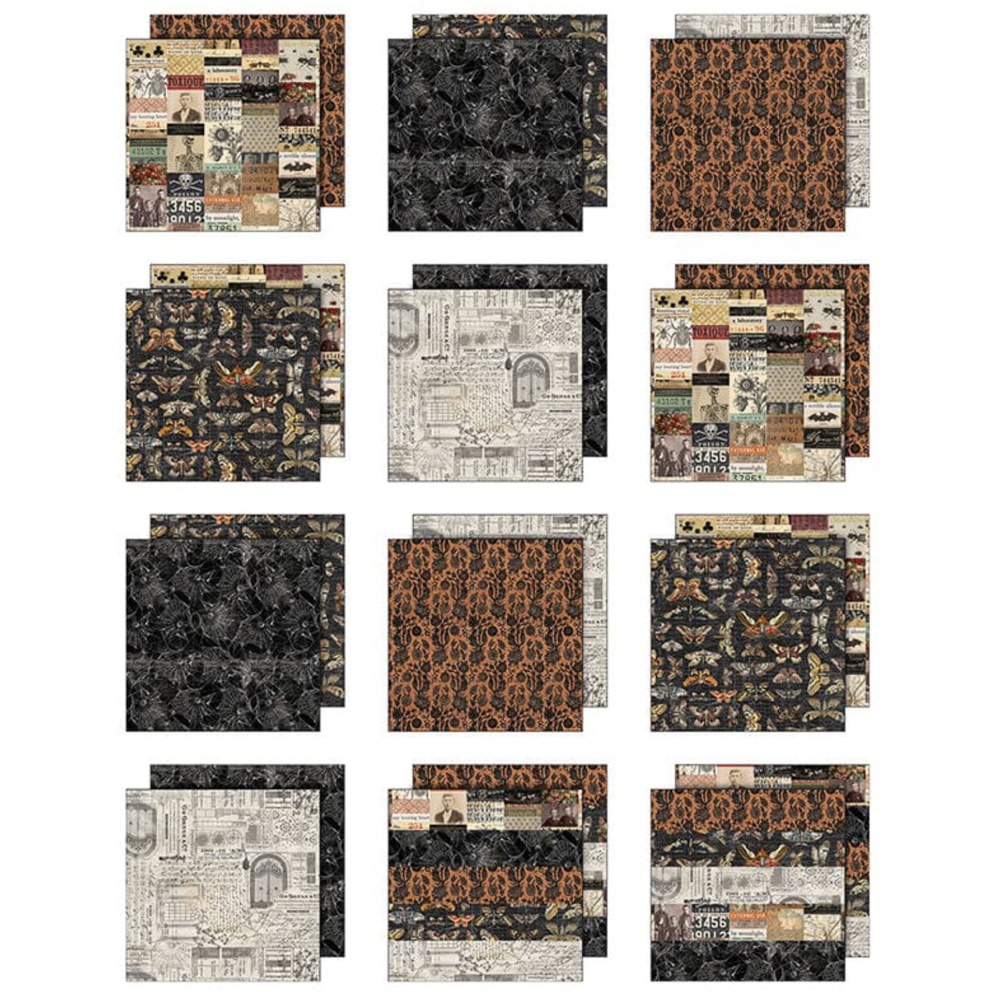 Tim Holtz Idea-Ology Palette Paper Collection ... beautiful imagery with dark hues in vintage designs and nostalgic patterns, double sided, smooth matte finish, 1 (one) of each design. 12 (twelve) loose sheets Halloween papers in this pack feature beautiful moody backgrounds and gorgeous winged creatures, vintage maps, strips of collaged elements and much more.