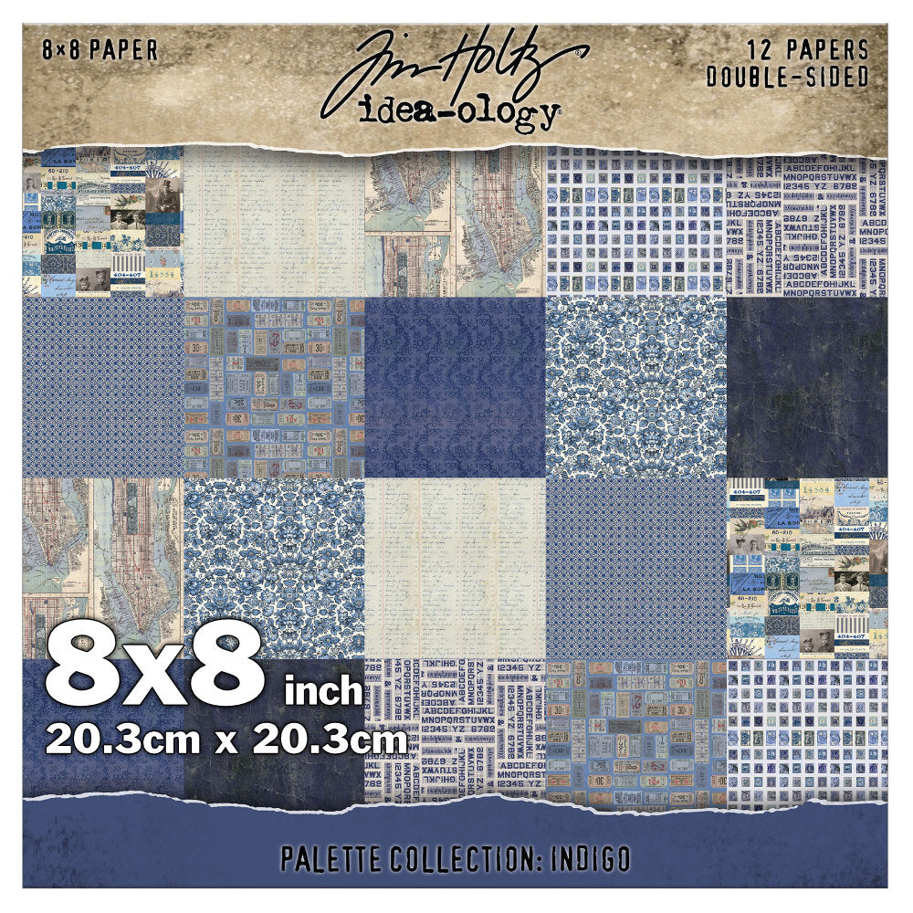 Tim Holtz Idea-Ology - Palette Collection - DS Printed Paper 8x8in - Indigo - NEW!