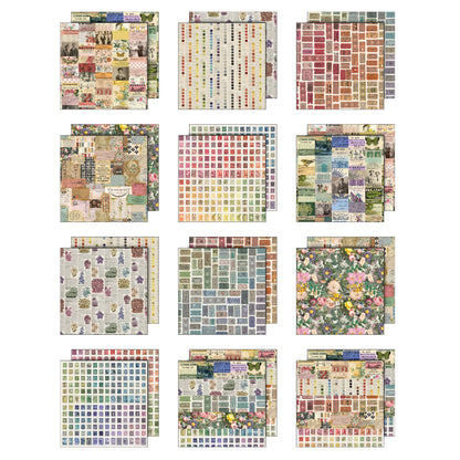 Multi coloured designs in this pack is filled with beautiful colourful floral designs, rainbows of postage stamps, vintage labels, palette backgrounds, strips of collaged elements and much more. This Idea-Ology scrapbooking paper is full of beautiful designs from the Tim Holtz Palette Paper Collection, double sided vintage imagery for papercrafts.