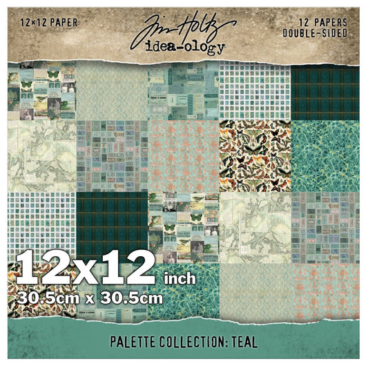 Tim Holtz Idea-Ology - Palette Collection - DS Printed Paper 12x12in - Teal - NEW!