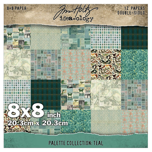 Tim Holtz Idea-Ology - Palette Collection - DS Printed Paper 8x8in - Teal - NEW!