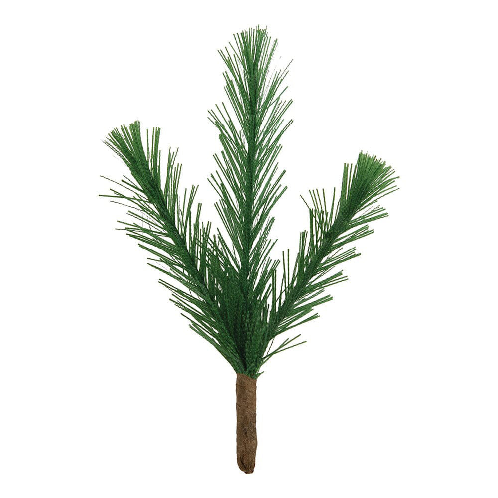 Pine Stems, Christmas - by Tim Holtz Idea-Ology ... miniature realistic pine tree stems with green foliage used for mixed media, home decor, ornaments, decorations, assemblage, visual creative arts. 8 (eight) pine stems, each with 3 branches and taped stems. TH94499. Photo of one Pine Stem with branches open.