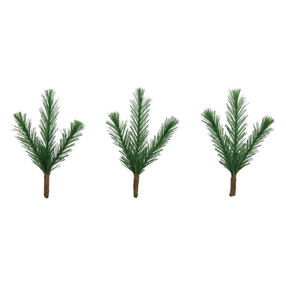 Pine Stems, Christmas - by Tim Holtz Idea-Ology ... miniature realistic pine tree stems with green foliage used for mixed media, home decor, ornaments, decorations, assemblage, visual creative arts. 8 (eight) pine stems, each with 3 branches and taped stems. TH94499. Photo of three pine tree stems.