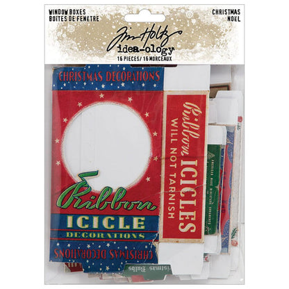 Window Boxes, Die Cut Christmas Layers ... by Tim Holtz Idea-Ology - A wonderful selection of ready to build boxed frames printed with vintage imagery on medium weight paper with a satin finish, prescored ready to fold. Perfect for party decor, papercrafts, mixed media, cardmaking, assemblage projects, scrapbooking, journaling and visual arts. 16 pieces, assorted sizes and designs. TH94506