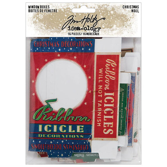 Window Boxes, Die Cut Christmas Layers ... by Tim Holtz Idea-Ology - A wonderful selection of ready to build boxed frames printed with vintage imagery on medium weight paper with a satin finish, prescored ready to fold. Perfect for party decor, papercrafts, mixed media, cardmaking, assemblage projects, scrapbooking, journaling and visual arts. 16 pieces, assorted sizes and designs. TH94506