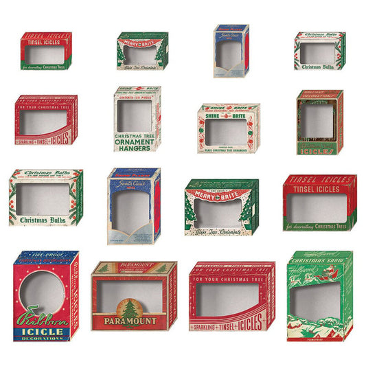 Window Boxes, Die Cut Christmas Layers ... by Tim Holtz Idea-Ology - A wonderful selection of ready to build boxed frames printed with vintage imagery on medium weight paper with a satin finish, prescored ready to fold. Perfect for party decor, papercrafts, mixed media, cardmaking, assemblage projects, scrapbooking, journaling and visual arts. 16 pieces, assorted sizes and designs. TH94506