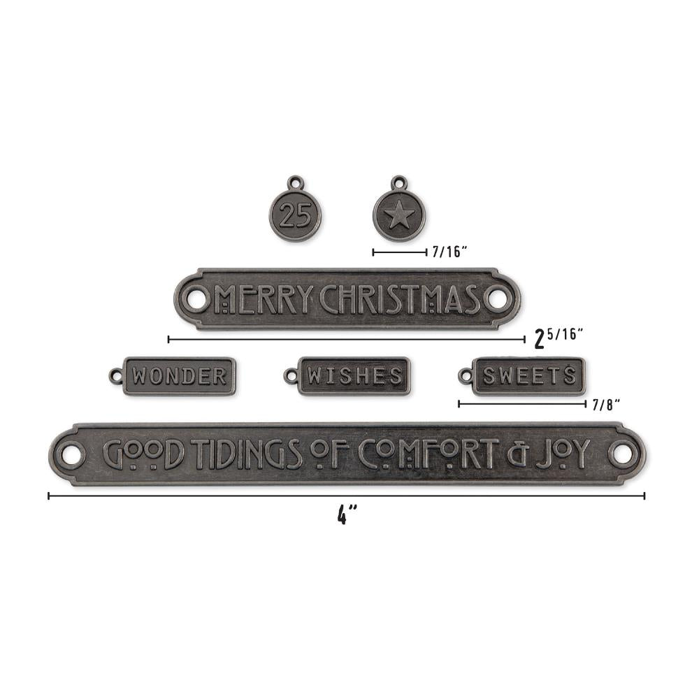 Tim Holtz Idea-Ology - Metal Word Plaques and Tags - Christmas - 7 Pieces