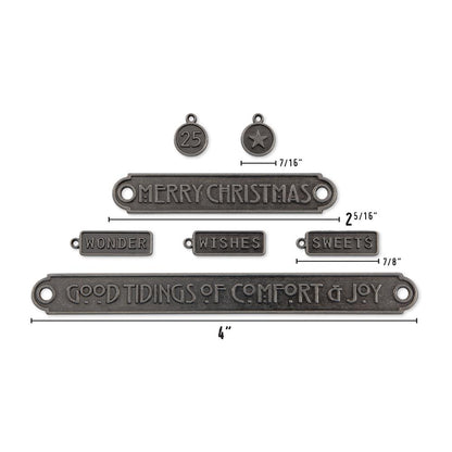 Tim Holtz Idea-Ology - Metal Word Plaques and Tags - Christmas - 7 Pieces