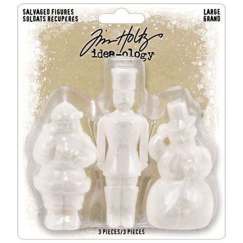 Salvaged Santa Claus, Toy Soldier and Snowman - Large, 3 1/2" and 2 3/4" tall - Idea-Ology Resin Models by Tim Holtz ... 3 miniature characters made of white resin, 1 of each design.  Sizes (large set) : Santa stands 2 3/4" tall, soldier is 3 1/2" tall, snowman is 2 3/4" tall. Their flat base enables them to stand up by themselves. One of each character. Designed by Tim Holtz, made by Advantus Corp for the Idea-Ology range. TH94361