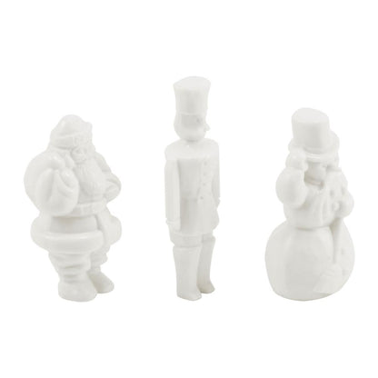 Salvaged Santa Claus, Tin Soldier and Snowman - Small, 2" and 2 1/2" tall - Idea-Ology Resin Models by Tim Holtz ... 3 miniature characters made of white resin, 1 of each design. Sizes (small set) : Santa stands 2" tall, soldier is 2 1/2" tall, snowman is 2 1/8" tall. Their flat base enables them to stand up by themselves. One of each character. Designed by Tim Holtz, made by Advantus Corp for the Idea-Ology range. TH94359