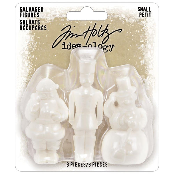 Salvaged Santa Claus, Toy Soldier and Snowman - Small, 2" and 2 1/2" tall - Idea-Ology Resin Models by Tim Holtz ... 3 miniature characters made of white resin, 1 of each design.  Sizes (small set) : Santa stands 2" tall, soldier is 2 1/2" tall, snowman is 2 1/8" tall. Their flat base enables them to stand up by themselves. One of each character. Designed by Tim Holtz, made by Advantus Corp for the Idea-Ology range. TH94359